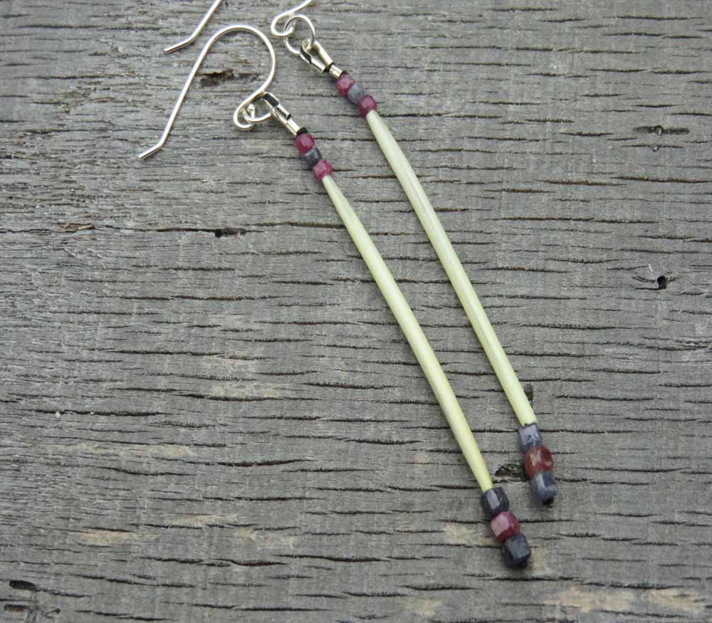 Ruby & Sapphire Porcupine Quill Earrings-1